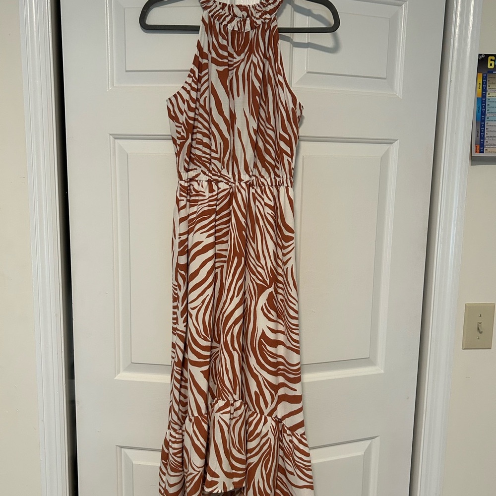 Nine West Caramel Brown and White Zebra Maxi Dress